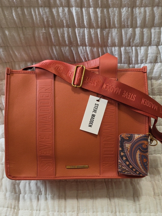 Steve Madden Handbags - Steve Madden Terracotta/Hot Sauce Satchel Tote with Logo Strap And Cardholder